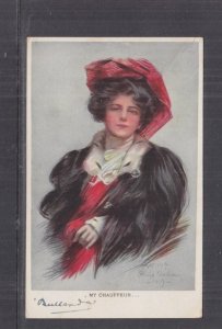 WOMAN, MY CHAUFFEUR, Painting, PHILIP BOILEAU, 1908 ppc., used in Victoria.