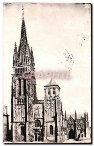 Old Postcard The Folgoet Finistere Facade of I Church