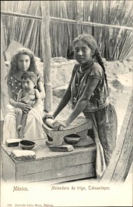 Tehuantepec Mexico Young Girls Wheat Mill Vintage Postcard