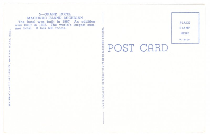 US    PC3345  GRAND HOTEL, MACKINAC ISLAND, MICHIGAN