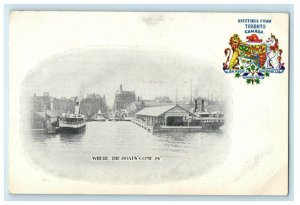 c1905s Where The Boats Come In Greetings from Toronto Canada Foreign Postcard