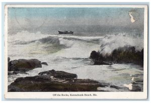 c1920's Boat and Wavy Scene, Off The Rocks, Kennebunk Beach Maine ME Postcard