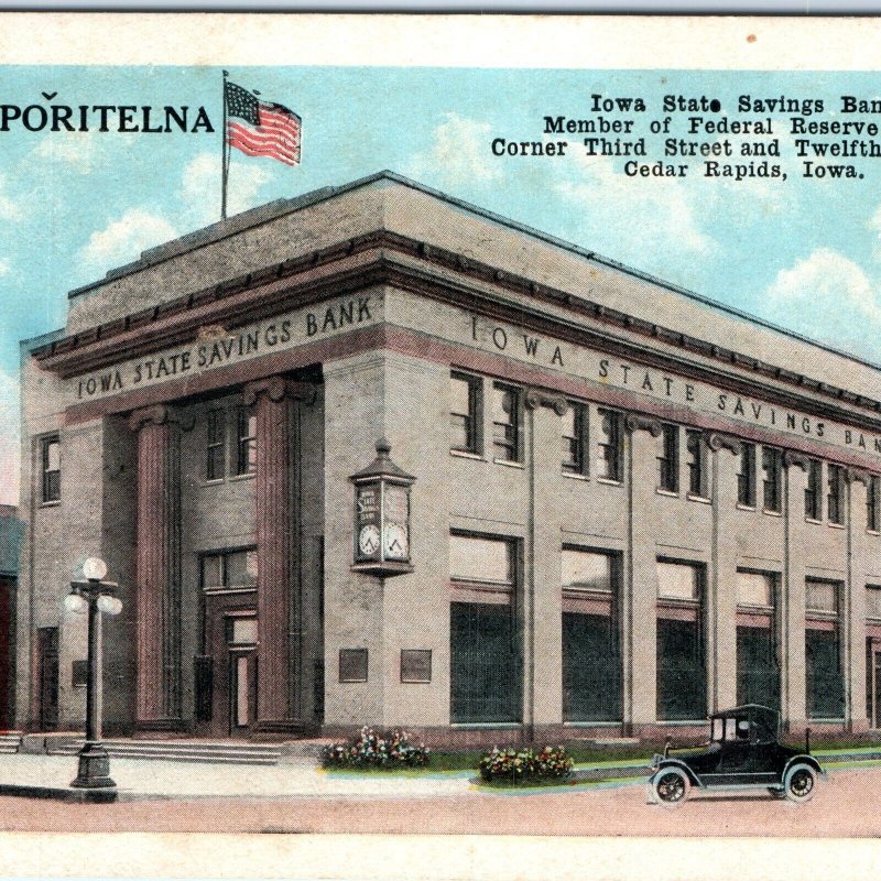 c1910s Cedar Rapids IA Iowa State Savings Bank Federal Reserve Lith Photo PC A69