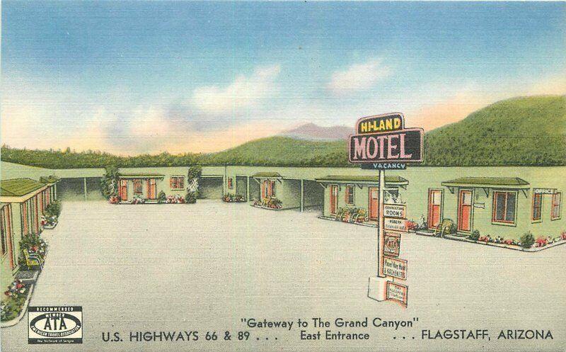 Flagstaff Arizona 1940s Route 66 Hi-Land 66-89 Postcard Smith roadside 3281