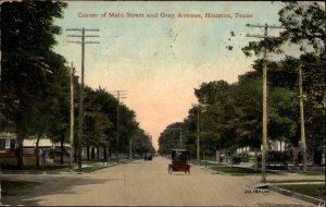 Houston Texas TX Main Street Early Cars Street Scene c1910 Vintage Postcard