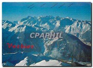 Postcard Modern Verbier Switzerland View Bruson ski fields and the Mont Blanc