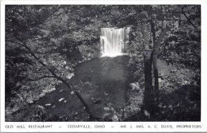 Adv Postcard OH Cedarville Old Mill Restaurant Cliff House Waterfalls 1950s V213
