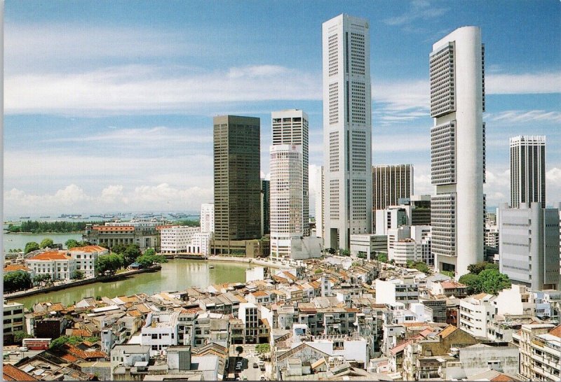Bank of the Singapore River Singapore Birdseye Unused Continental Postcard C10