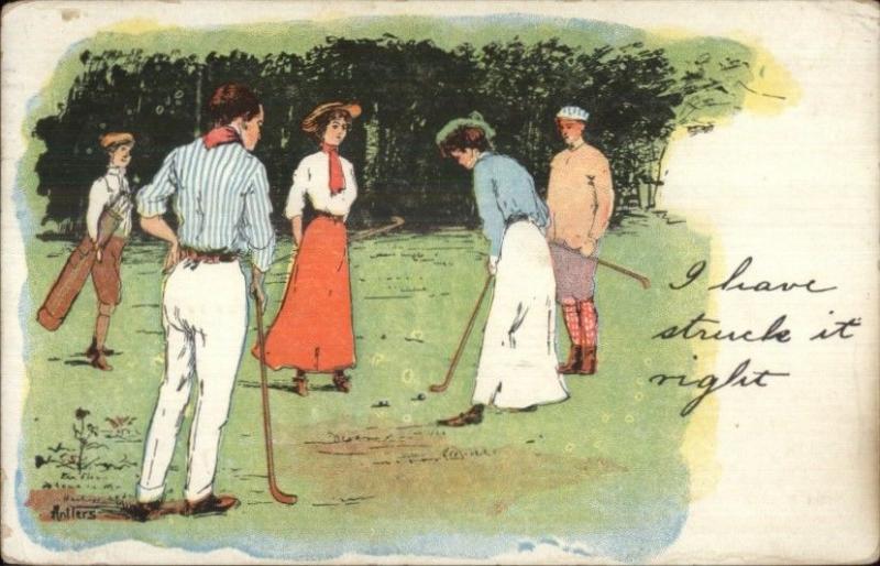 Antlers - Women Golf Golfing Putting STRUCK IT RIGHT c1910 Postcard