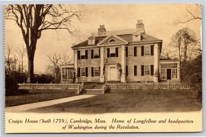 Cambridge Massachusetts~Craigie House Home of Longfellow B&W~Vintage Postcard