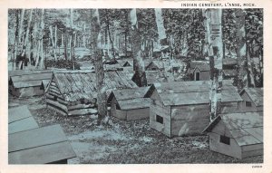 L'Anse Michigan Indian Cemetery, White Border, Vintage Postcard U11811