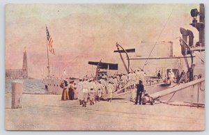 Transportation~Walden Fawcett~Girl Left Behind Me~Soldiers Loading Ship~Flag~Vtg