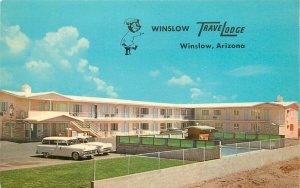 Postcard Arizona Winslow Route 66 Travelodge swimming Pool Teich 23-12161