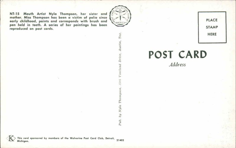 Mouth Artist Nyla Thompson Polio Victim Chrome Vintage Postcard