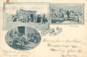 Recuerdos da Mexico Mexican carreta ox team cart mexican jacal & wash day 1902 