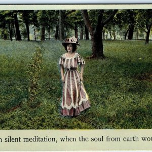 c1910s Beautiful Woman Dress Forest Silent Mediation Photo PC DeWitt Wheeler A69