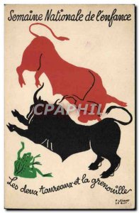 Old Postcard Childhood Two Bulls and the Frog