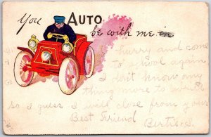 1908 Man Riding An Auto You Auto Be With Me Comic Card Posted Postcard