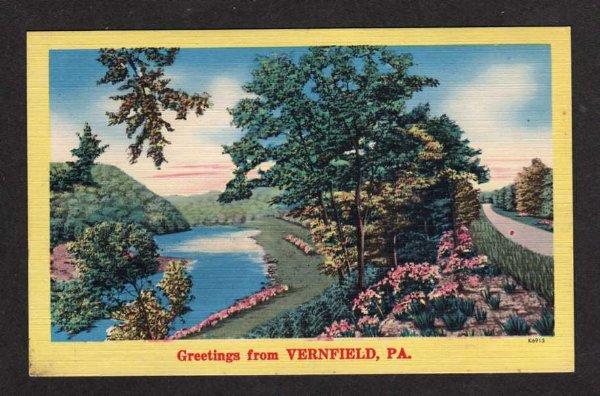 PA Greetings from VERNFIELD PENN Ad Postcard Linen Postcard Pennsylvania