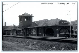 c1966 Santa Fe Ft. Madison Iowa Railroad Train Depot Station RPPC Photo Postcard