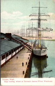 Postcard Ships Loading Wheat at Tacoma's Famous Wheat Warehouse Washington