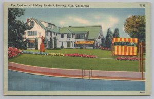 Beverly Hills California~Mary Pickford Residence & Pool~Linen Vintage Postcard 