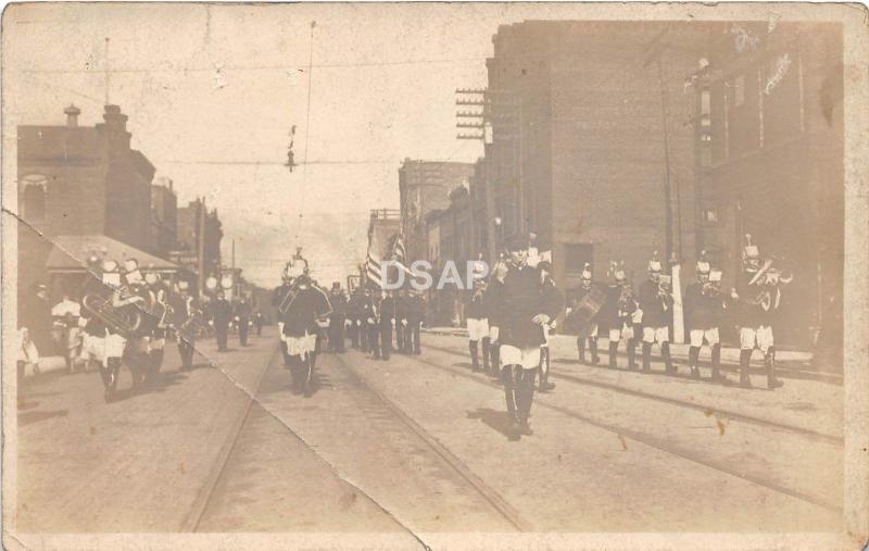 C35/ Interesting Real Photo RPPC Postcard c1910 Patriotic Parade Band Leader