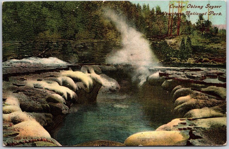 Yellowstone National Park Wyoming, Crater Oblong Geyser, Rocky Terrain, Postcard