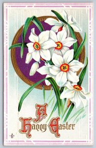 A Happy Easter, Daffodils, Vintage Embossed Greetings Postcard