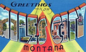 MT. Miles City, Montana Linen Large Letter Postcard