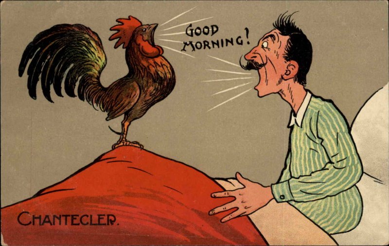 Man Shouts at Rooster Chantecler c1910 Postcard