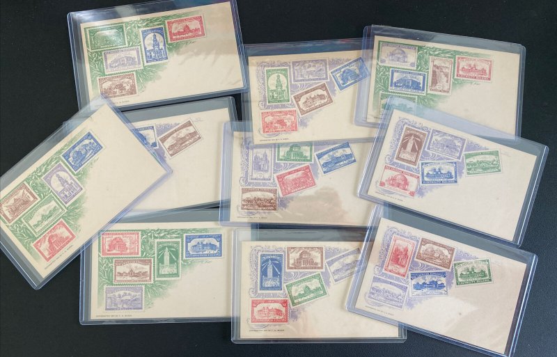 Rare Ten Pan American Exposition Stamp On Stamp Postcards Complete Set Mint