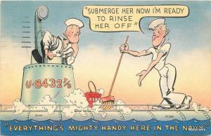 1948 Linen Navy Humor Submarine Sailors Military MWM CO postcard 10356