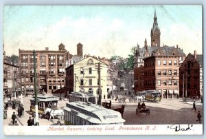 c1905 Market Square Looking East Wagon Trolley Providence Rhode Island Postcard