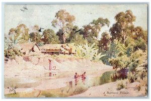 1913 A Burmese Village Myanmar (Burma) Antique Posted Oilette Tuck Art Postcard