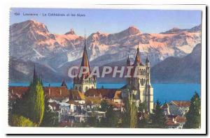  Switzerland Vintage Postcard Lausanne the cathedral and the Alps