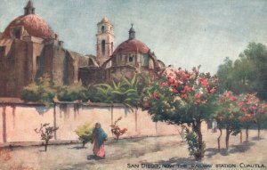 Vintage Postcard San Diego Now The Railway Station Old Church Cuautla Mexico