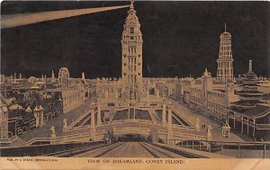 View of Dreamland Coney Island, New York, USA Amusement Park 1905 yellowing f...