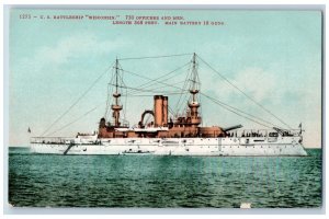 US Battleship Wisconsin WI Postcard 750 Officers And Men Main Battery 18 Guns