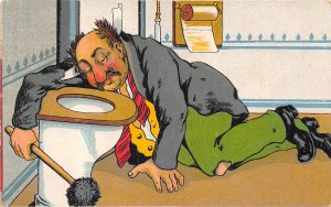 c1910 Comic Postcard Man Sleeping With Toilet