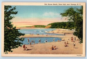 Oswego New York Postcard Fair Haven Beach State Park Sea c1940 Vintage Antique