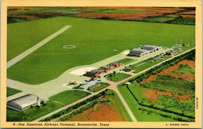 Browsville Texas TX Pan American Airways Airport Terminal UNP Vtg Linen Postcard