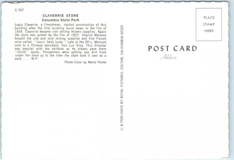 Postcard - Claverie Store, Columbia State Park - Columbia, California