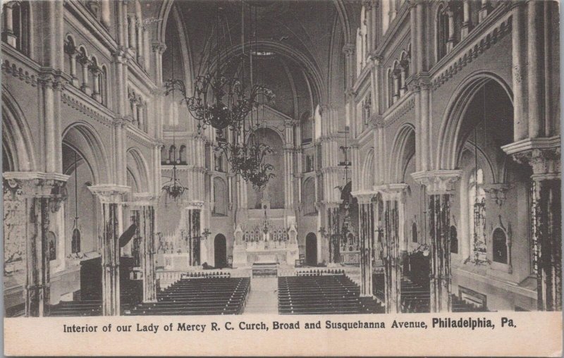 Postcard Interior Lady Mercy RC Church Broad + Susquehanna Ave Philadelphia PA