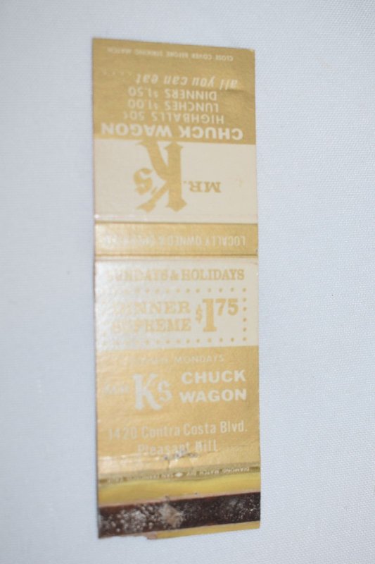 Mr. K's Chuck Wagon Pleasant Hill California 20 Front Strike Matchbook Cover