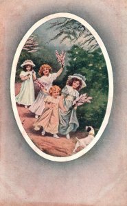 Vintage Postcard Greetings Card Holiday Season Best Wishes Children Playing