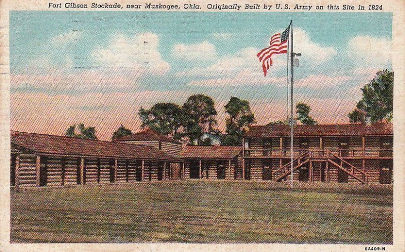 Postcard Fort Gibson Stockade near Muskogee OK built by U.S. Army