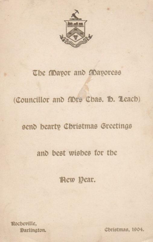 Mayor Of Darlington & Mayoress 1904 Christmas Greetings Antique Postcard Card