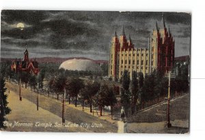 Salt Lake City Utah UT Creased Postcard 1920 The Mormon Temple Night Scene