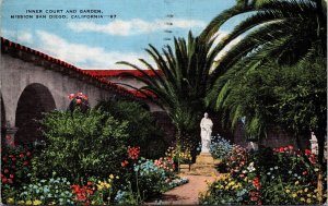 Inner Court Garden Mission San Diego California CA Postcard PM Cancel Clean WOB 